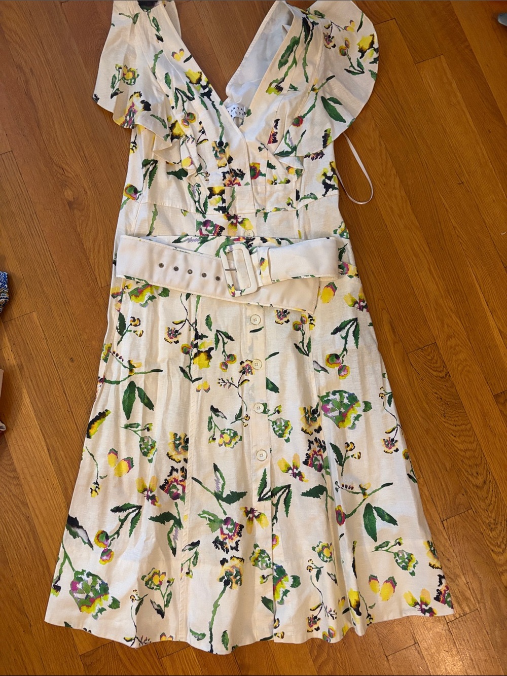 Floral Cream Belted Dress